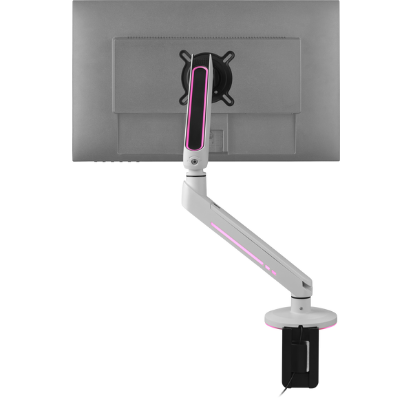 Gamingowy uchwyt biurkowy do monitora z podświetleniem RGB (21-45″, biały) · DM8120