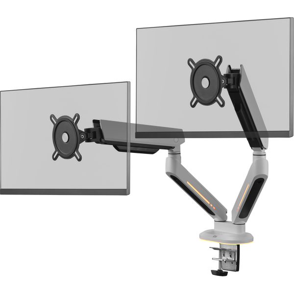 Gamingowy uchwyt biurkowy na dwa monitory z podświetleniem RGB (21-45″, biały) · DM8220