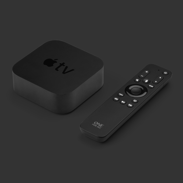 Pilot One For All URC 1110 do Apple TV na stoliku obok urządzenia Apple TV