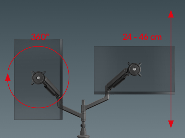 DM5210 – ergonomiczne ustawienie dwóch monitorów, regulacja i obrót