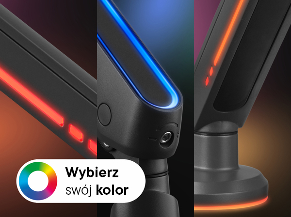 Podświetlenie RGB w podstawie i ramionach uchwytu gamingowego DM8210